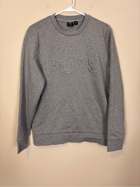 BOSS Hugo Boss Embroidered Logo Heather Gray Crew Terry Sweatshirt Men’s Large